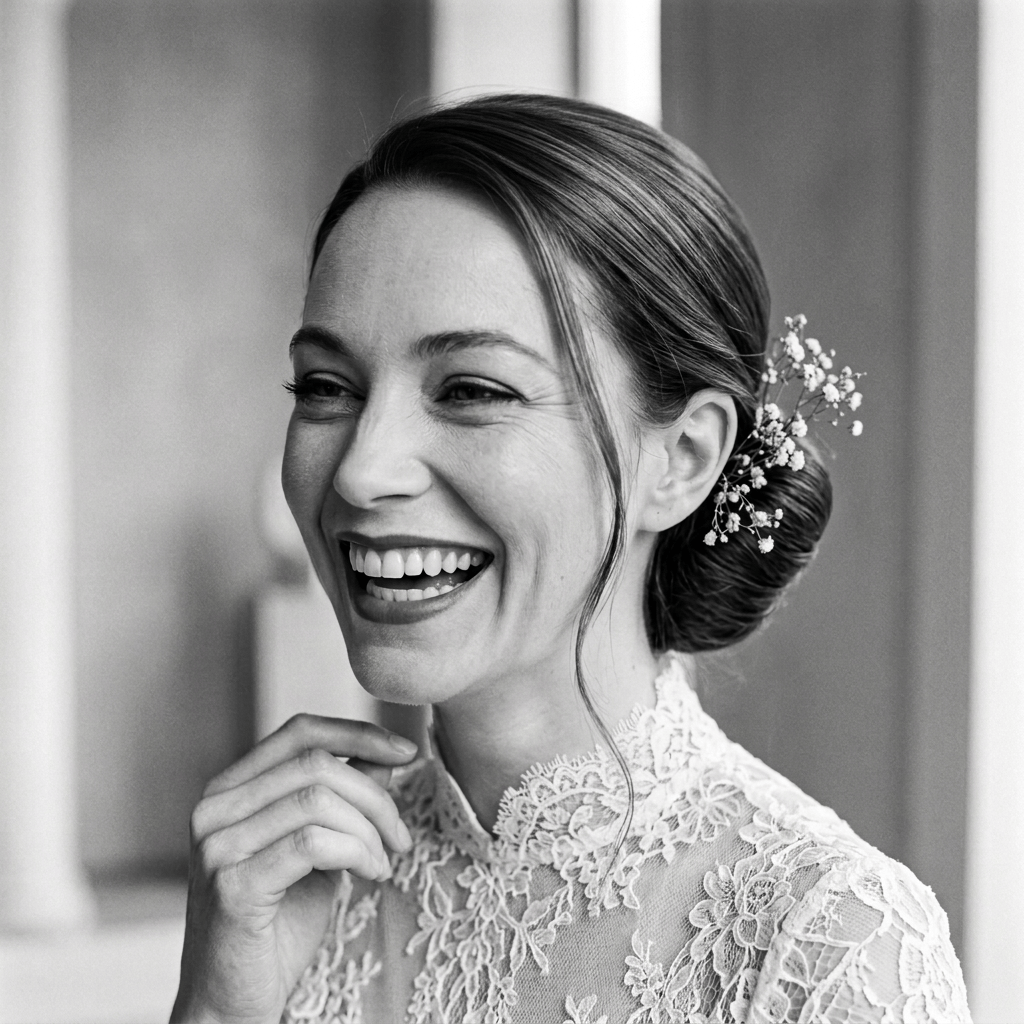 Bride in lace veil holding a bouquet of flowers